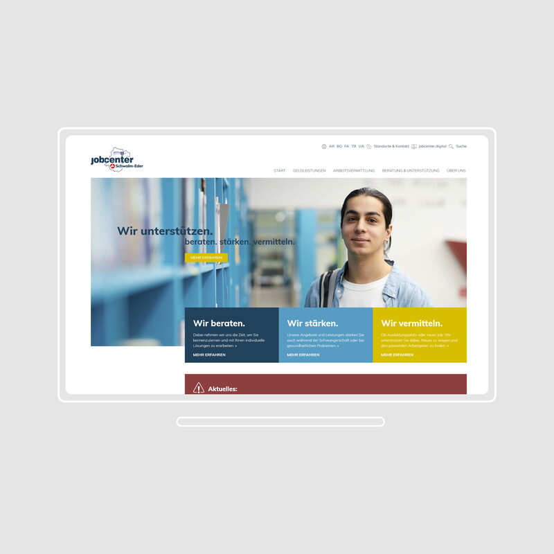 Eine grafische Ansicht der Website vom Jobcenter in Form eines Computers