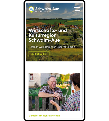 Eine grafische Ansicht der Website von der Schwalm-Aue in Form eines Smartphones